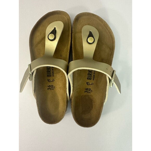 Birkenstock Gizeh Glammar GOLD Burke Flor EU-36 US 6-6.5 Hard Footbed NWOT - Picture 8 of 8